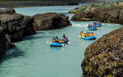 Jumping into the Gullfoss river in Iceland