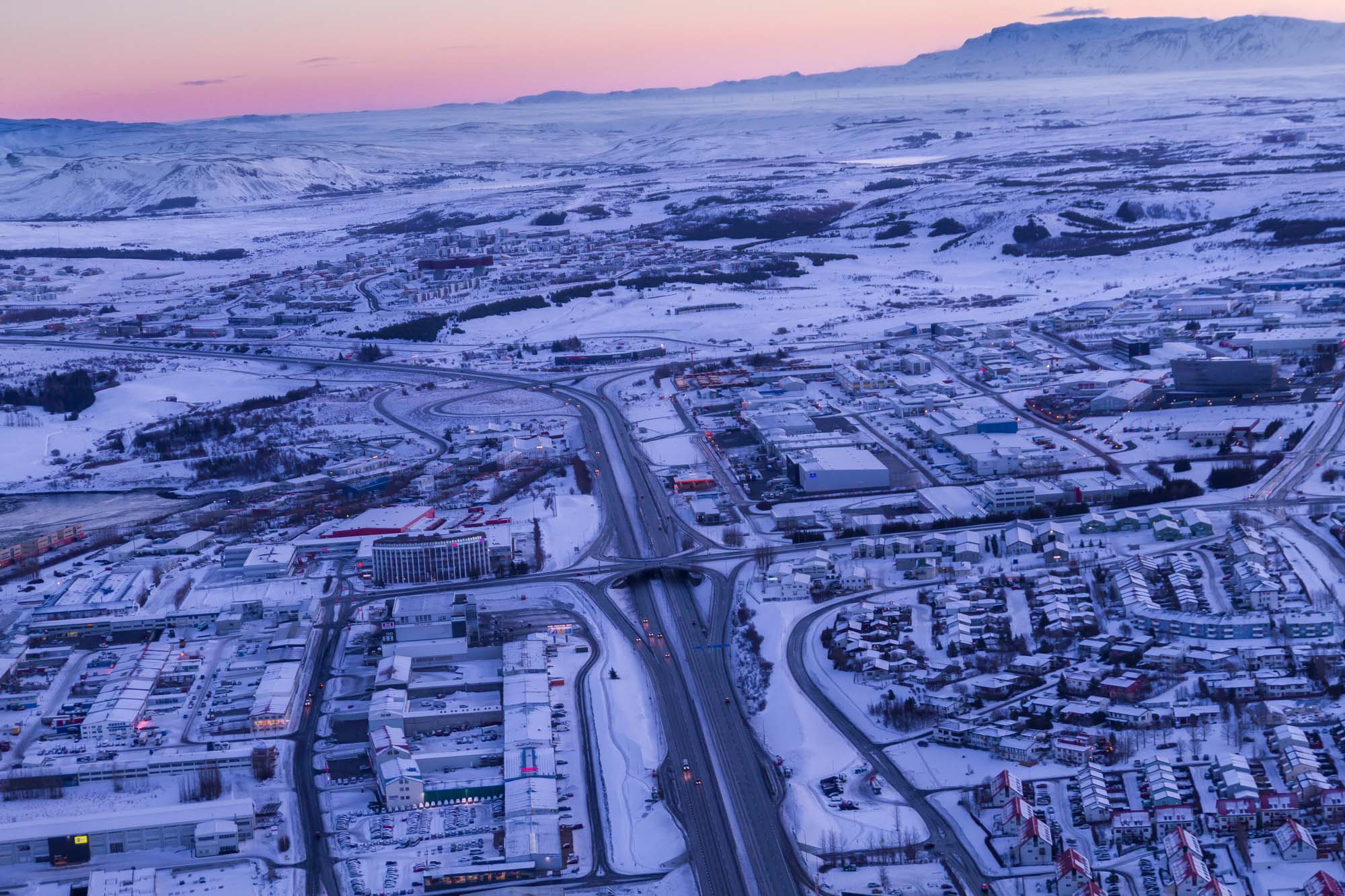 helicopter tour with winter view over reykjavik