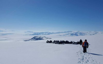 Snowmobiling tour on Vatnajokull glacier in Iceland