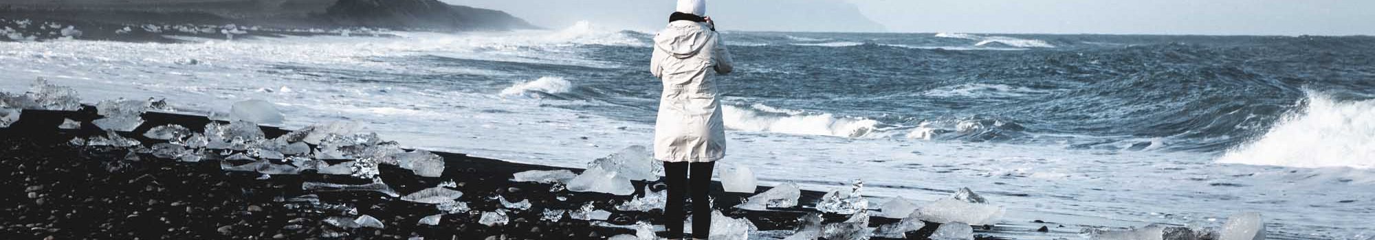 Girl at the Diamond Beach in Iceland