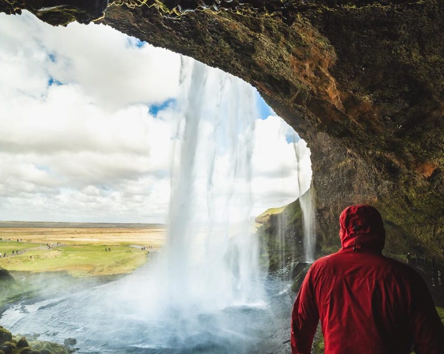 Behind Seljalandsfoss waterfall
