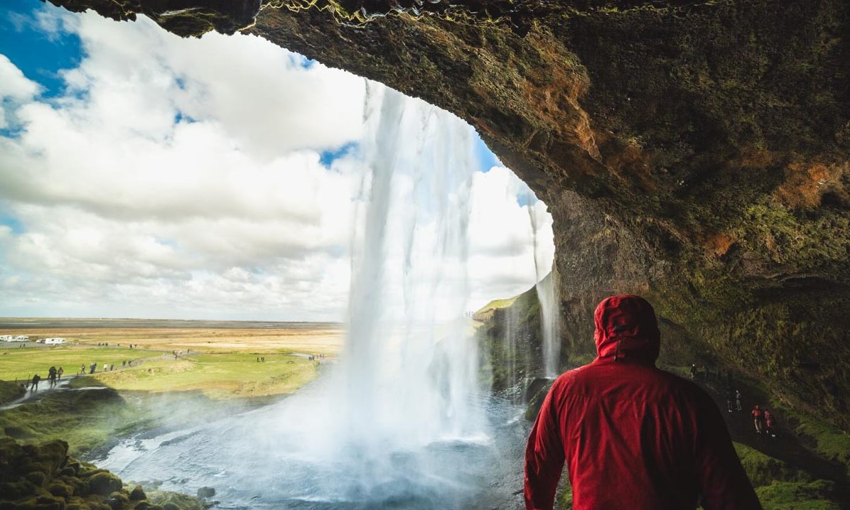 Behind Seljalandsfoss waterfall