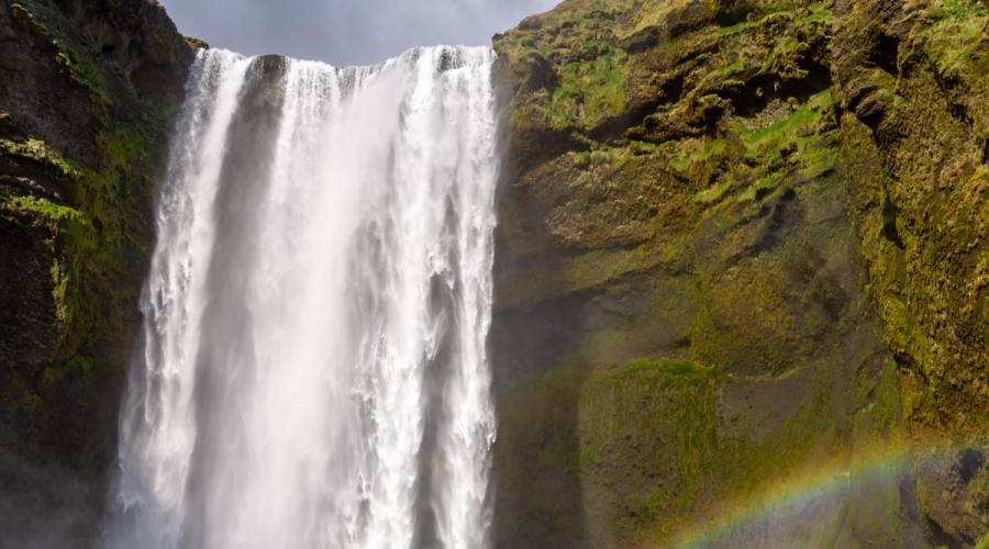 Rainbow at Summer at Skógafoss Waterfall