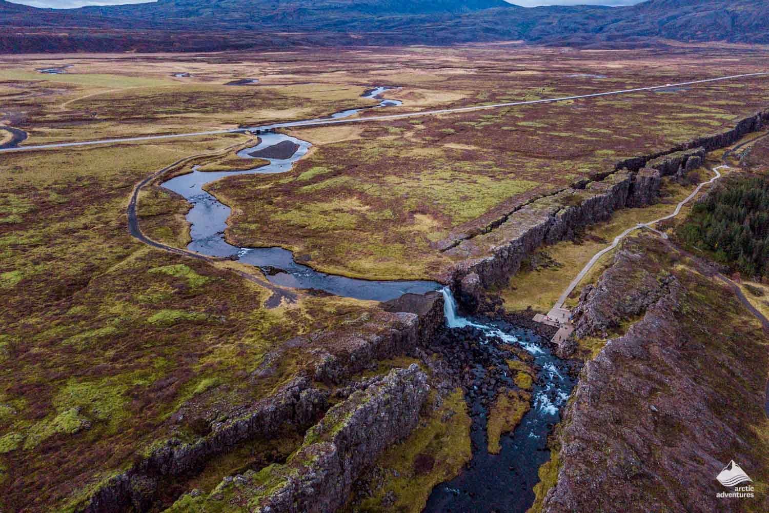 Thingvellir Oxararfoss waterfall from above
