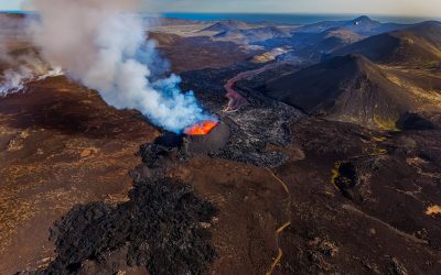 Volcano eruption from above