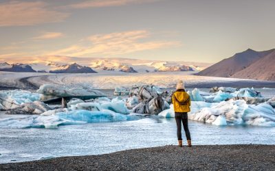 Woman near Jokulsarlon glacier lagoon